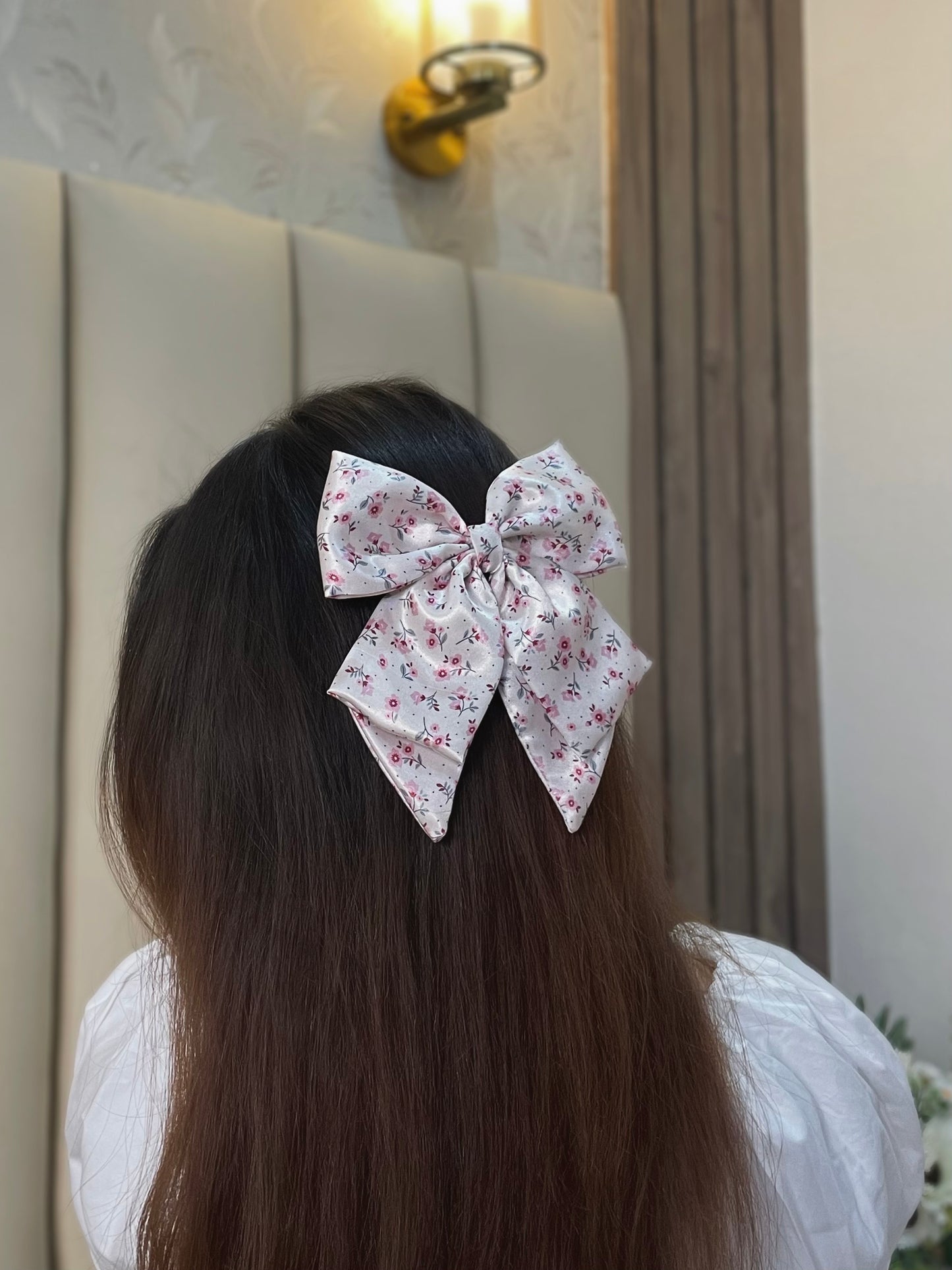 Pink Floral Flare Bow